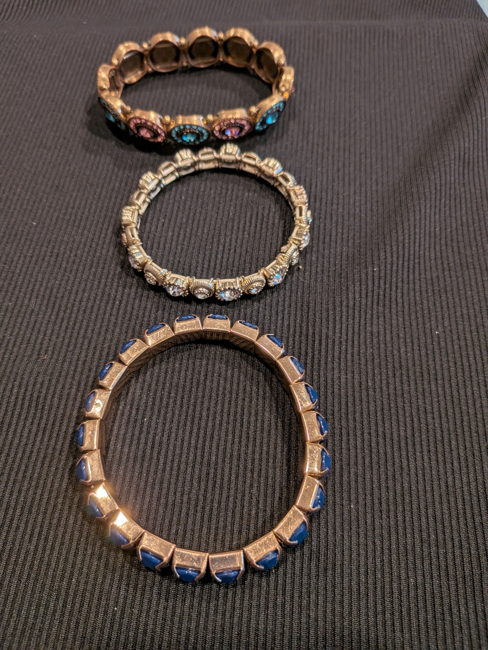 #1:   Gold-Tone Blue Stone Stretch Bracelets Set Of 3- Women Jewelry